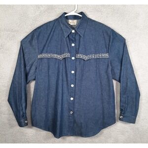 Vintage 1849 Authentic Ranchwear Shirt Womens Extra Large Blue Studded Western *